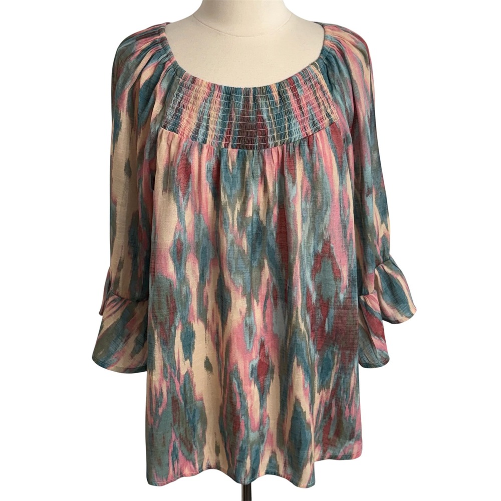 Cocomo Women Boho Colorful Ikat-Print Smock Blouse